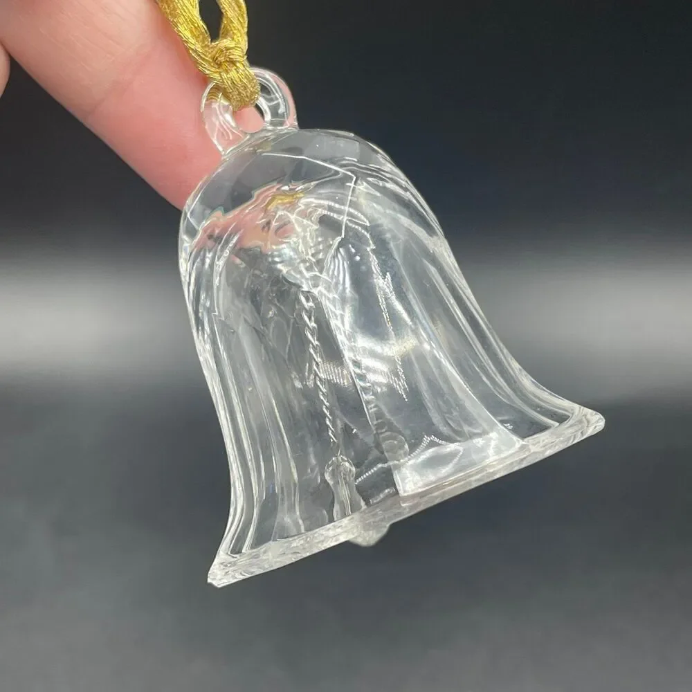 Vintage Clear Faceted Glass Crystal Christmas Bell Ornament Gold Hanging Ribbon